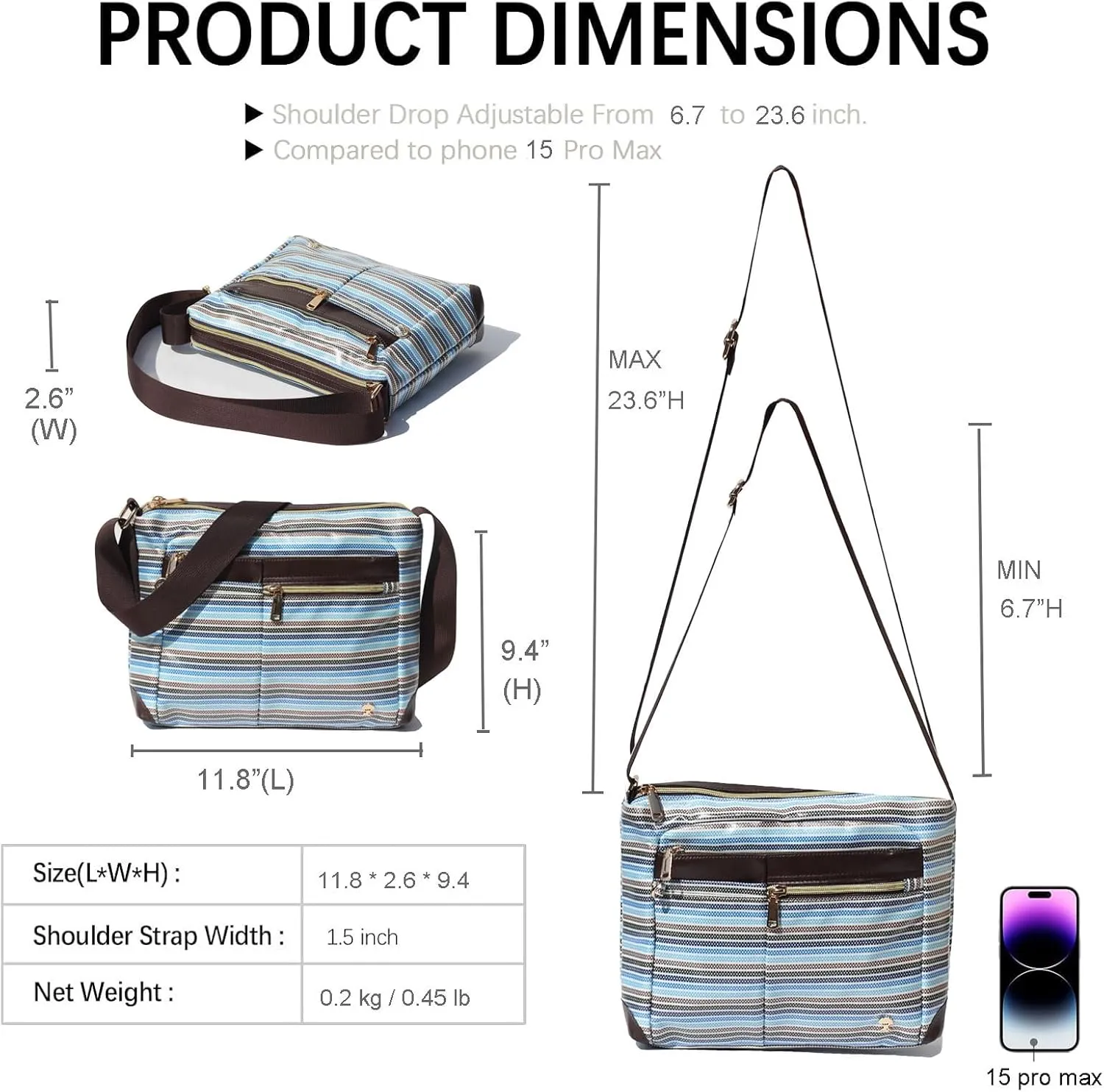ESVAN Nylon Crossbody Bag For Women Waterproof Lightweight Casual Multi Pockets Shoulder Handbag Purse