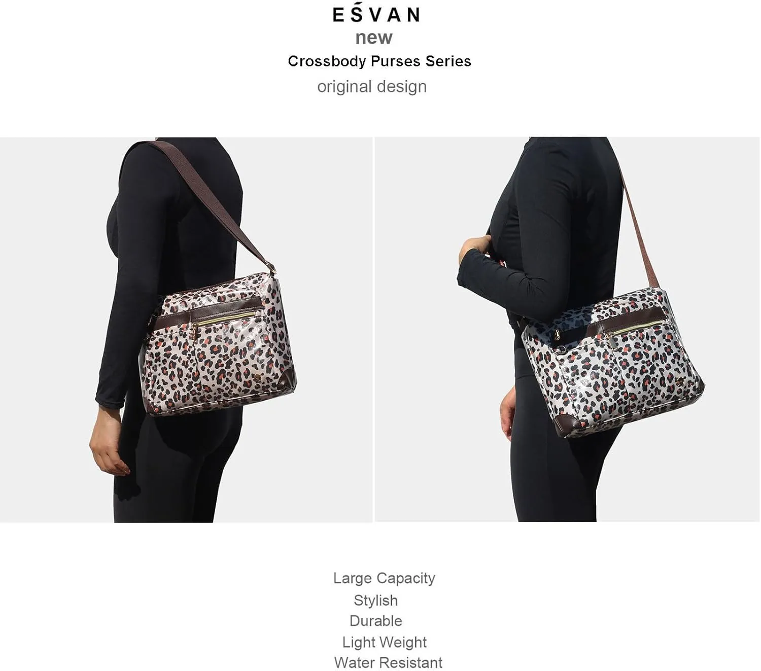 ESVAN Nylon Crossbody Bag For Women Waterproof Lightweight Casual Multi Pockets Shoulder Handbag Purse