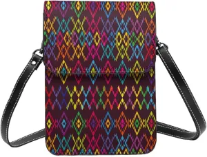 Ethnic colored ancient geometric colorful Crossbody Cell Phone Purse for Women Girls Leather Mini Cross Body Bags Small Shoulder Bags