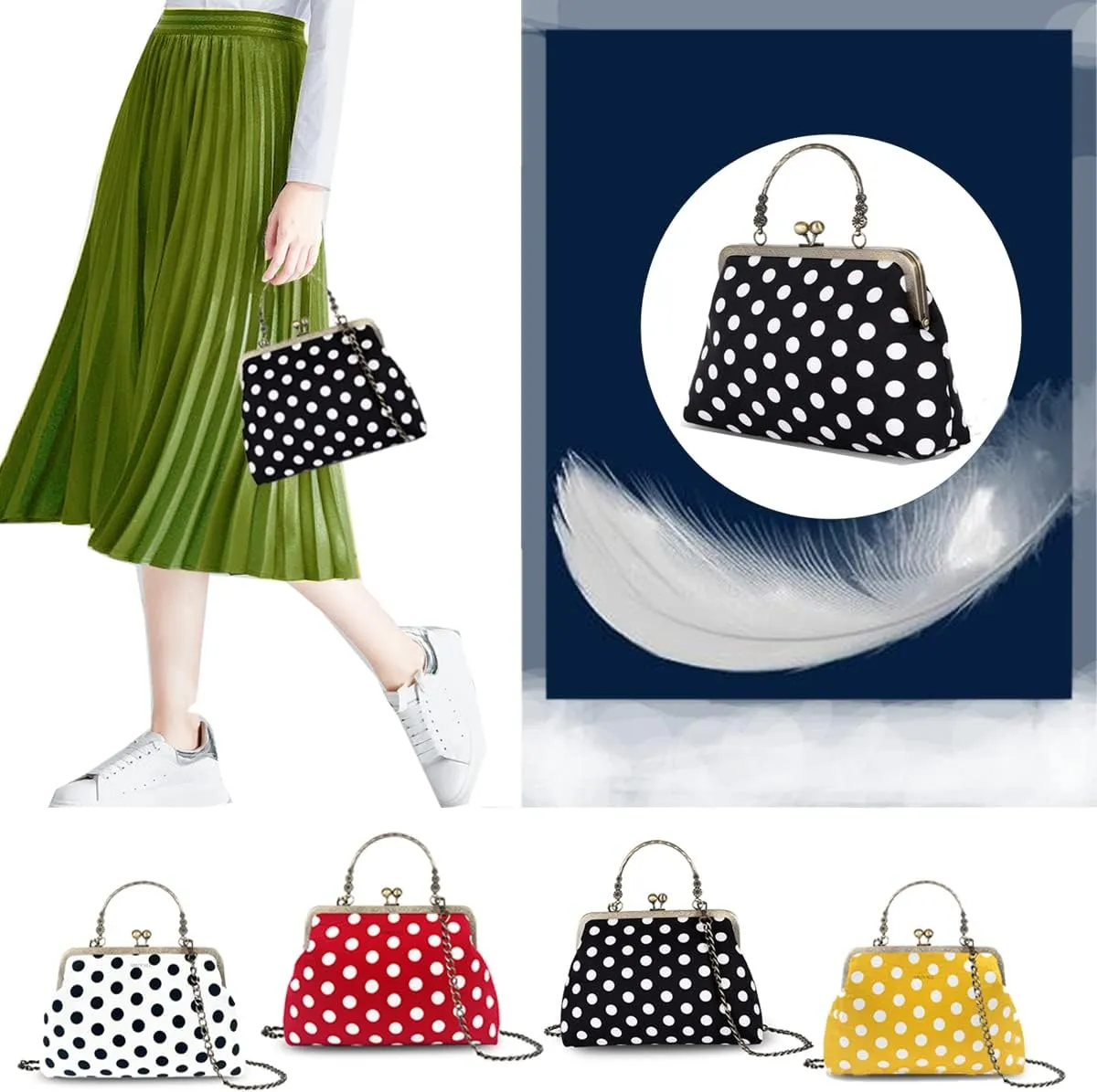 Evening Bag Vintage Purse Kiss Lock Purses and Handbags for Women Floral Canvas Handbag