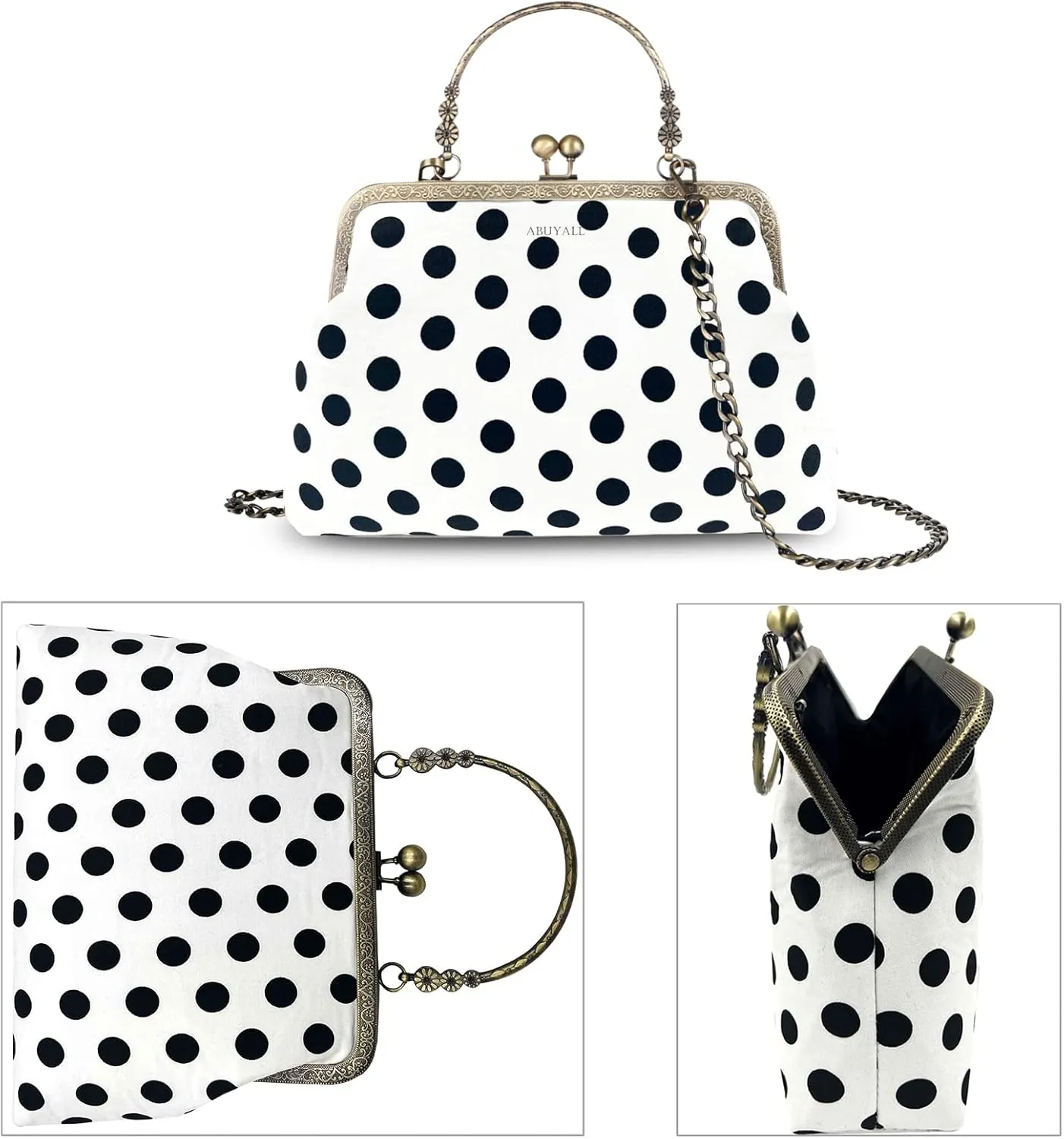 Evening Bag Vintage Purse Kiss Lock Purses and Handbags for Women Floral Canvas Handbag