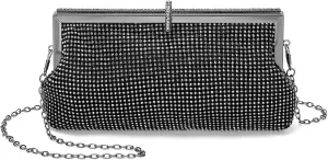Evening Bags Clutch Purses for Women Formal, Metallic Purses Crystal Rhinestone Crossbody Handbag with Chain Shoulder Bag Sparkly for Wedding Guest Party Black