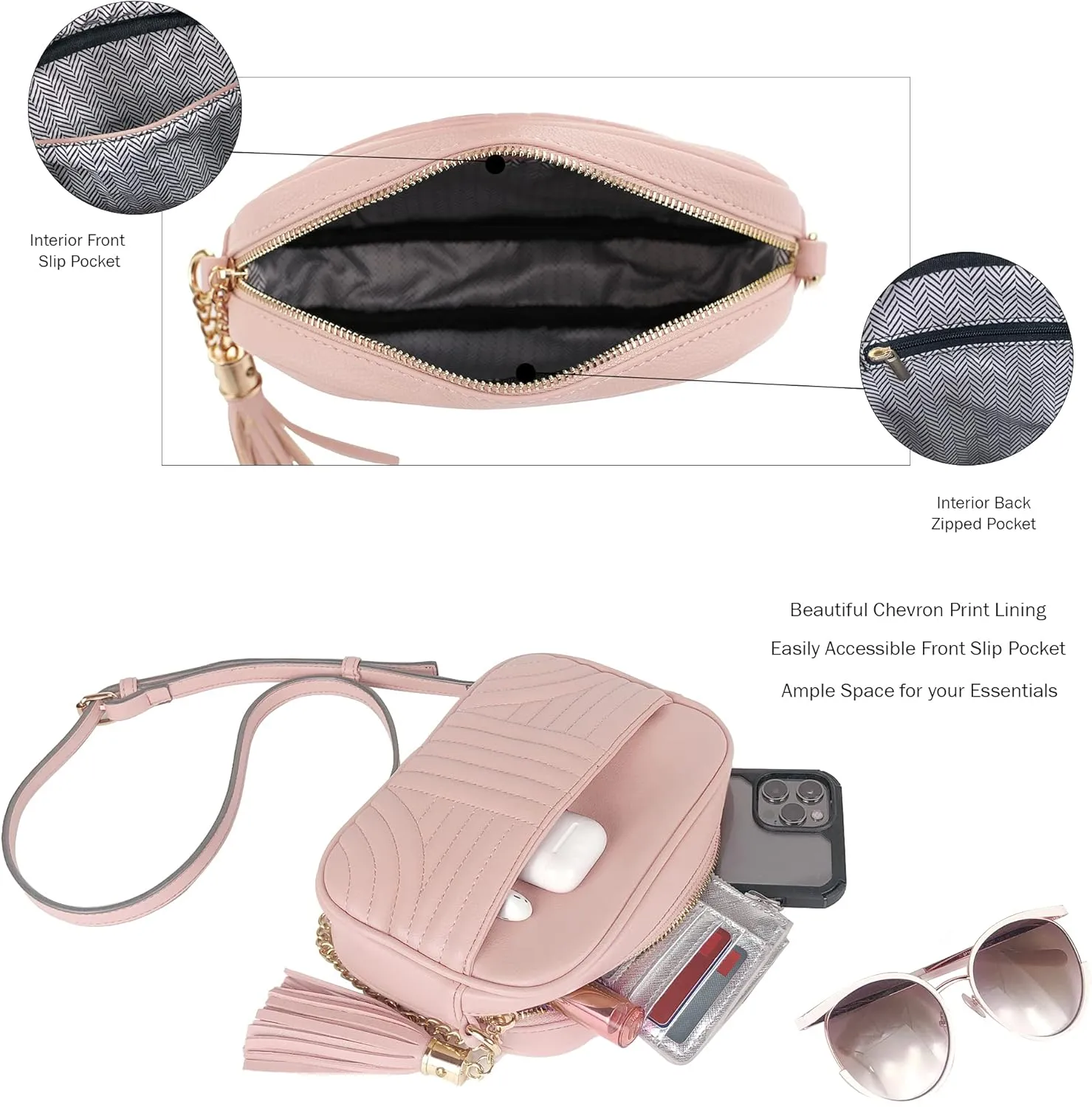 EVVE Quilted Crossbody Bags for Women - Stylish Camera Bag with Tassel - Lightweight Medium Size Shoulder Purse