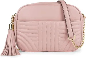 EVVE Quilted Crossbody Bags for Women - Stylish Camera Bag with Tassel - Lightweight Medium Size Shoulder Purse