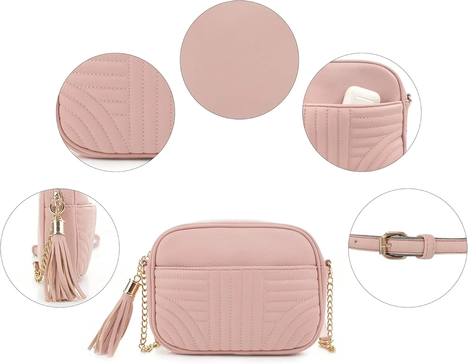 EVVE Quilted Crossbody Bags for Women - Stylish Camera Bag with Tassel - Lightweight Medium Size Shoulder Purse