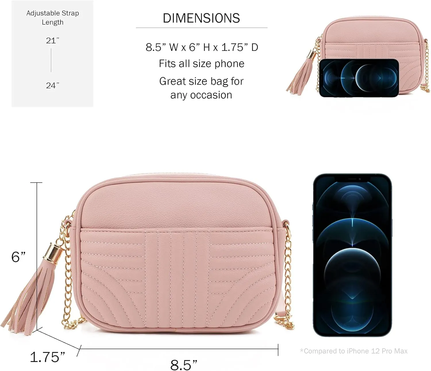 EVVE Quilted Crossbody Bags for Women - Stylish Camera Bag with Tassel - Lightweight Medium Size Shoulder Purse