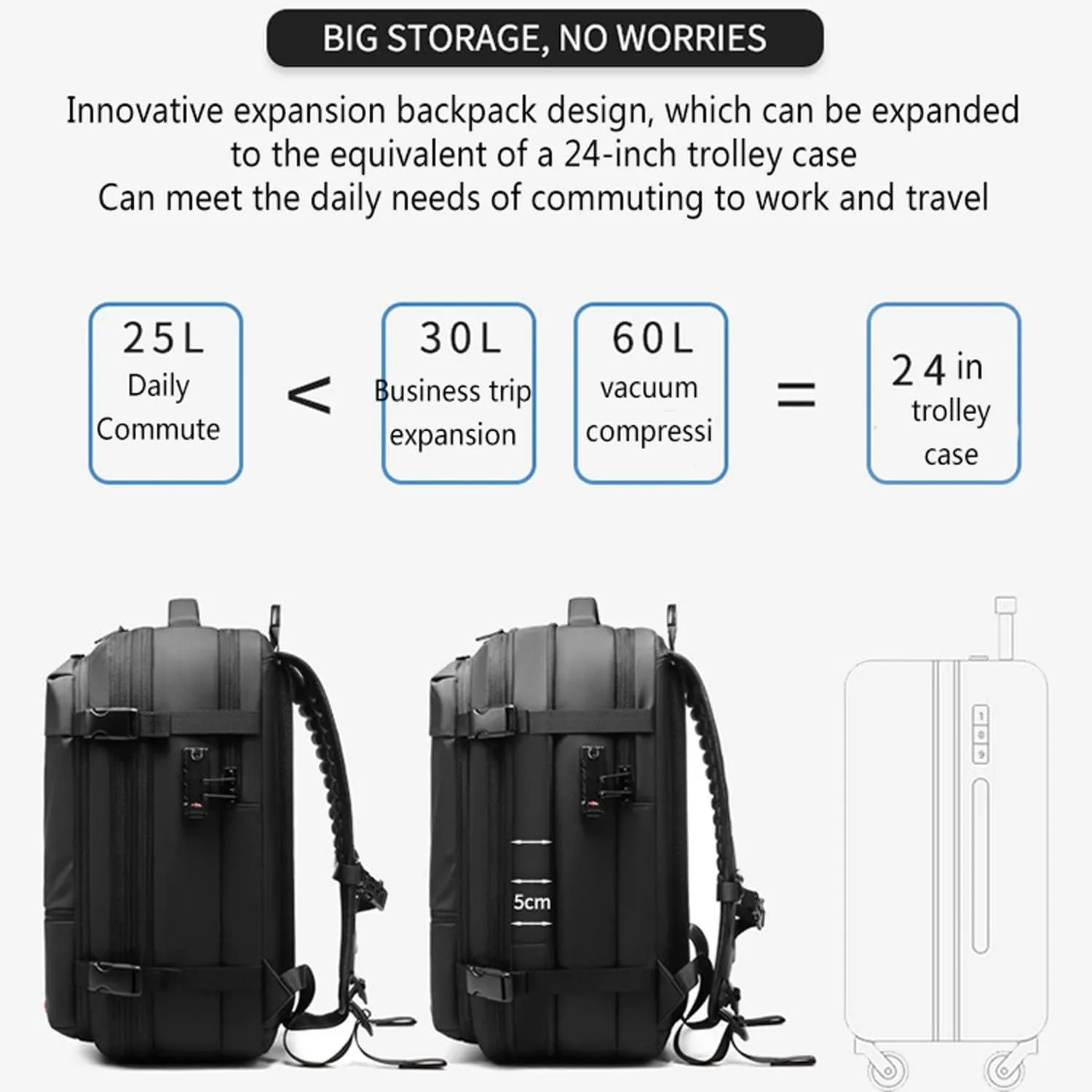 Expandable Backpack,19in Laptop Backpacks,Large-Capacity Vacuum Compression Bag, Dry and Wet Separation Travel Handbag with Customs Combination Lock (Color : Gray)