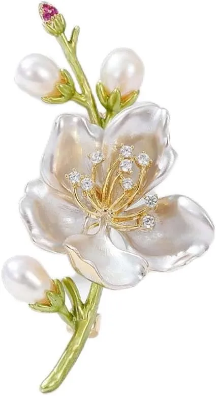 Exquisite Magnolia Flower Brooches Pins Pearl Floral Brooch Dress Clothing Accessories Jewelry Gift for Women
