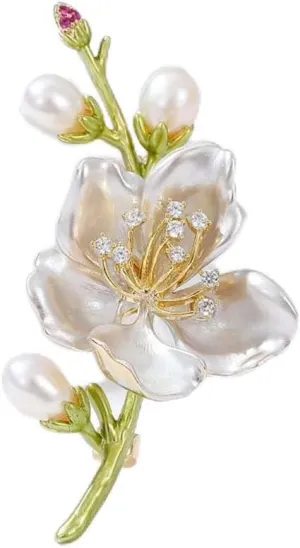 Exquisite Magnolia Flower Brooches Pins Pearl Floral Brooch Dress Clothing Accessories Jewelry Gift for Women