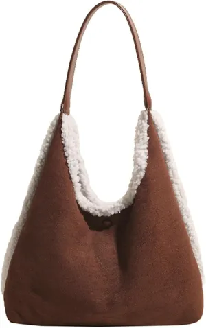Fall Winter Suede Tote Bag Women 2024 Chic Versatile Lambswool Interior Vintage Casual Shoulder Bag Large Handbag