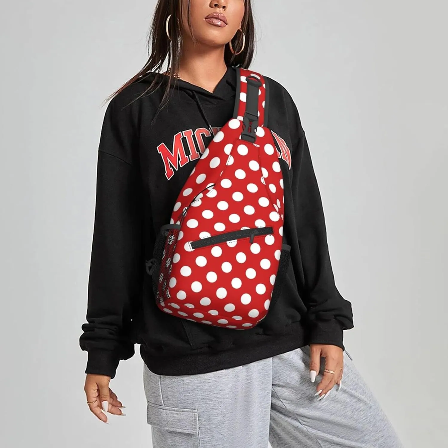 Famame Red White Polka Dot Sling Backpack Chest Bag Crossbody Shoulder Bag Gym Cycling Travel Hiking Daypack For Men Women