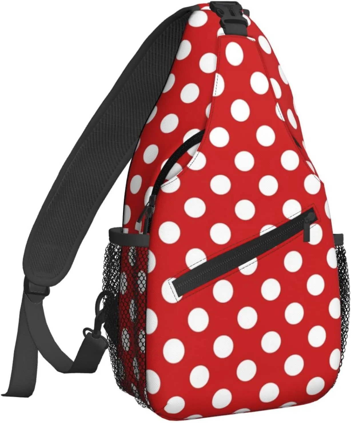 Famame Red White Polka Dot Sling Backpack Chest Bag Crossbody Shoulder Bag Gym Cycling Travel Hiking Daypack For Men Women