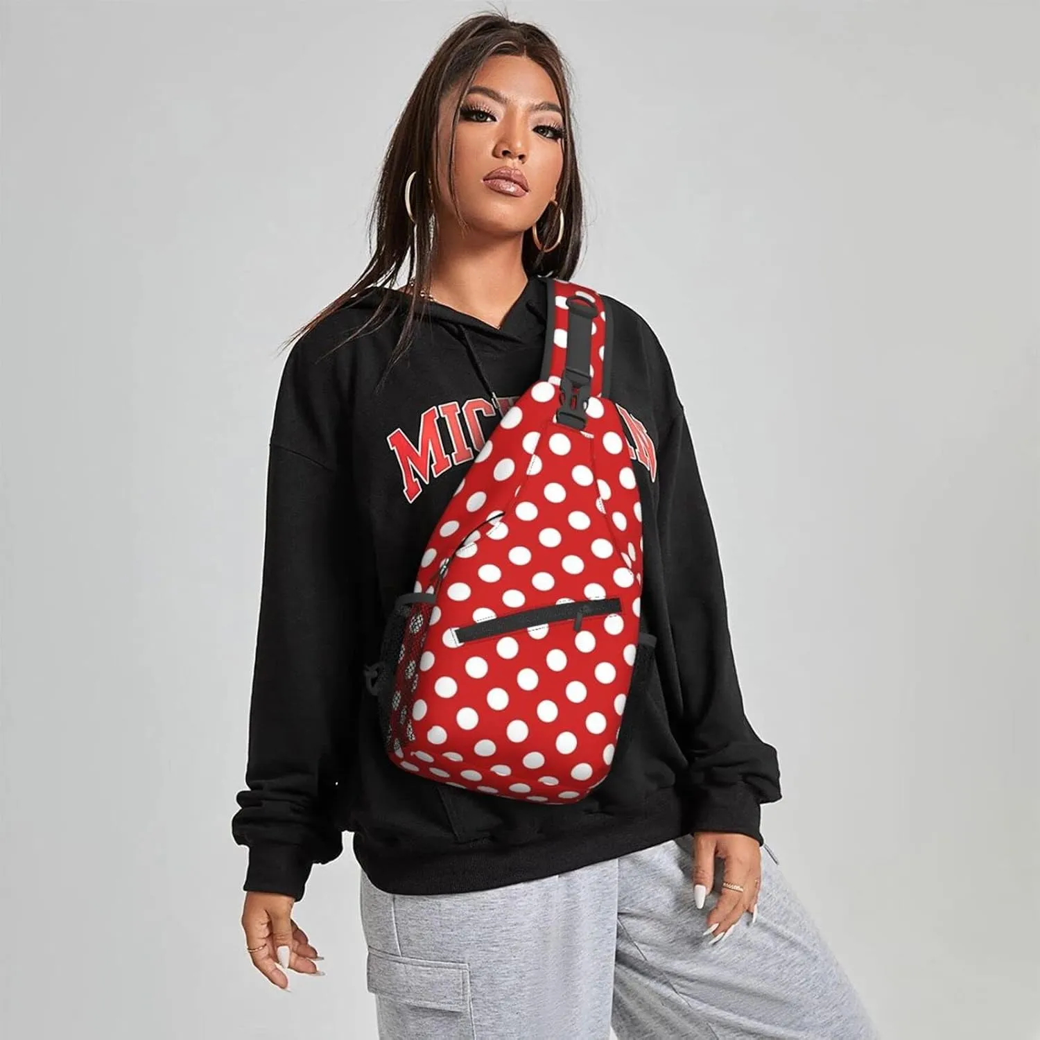 Famame Red White Polka Dot Sling Backpack Chest Bag Crossbody Shoulder Bag Gym Cycling Travel Hiking Daypack For Men Women