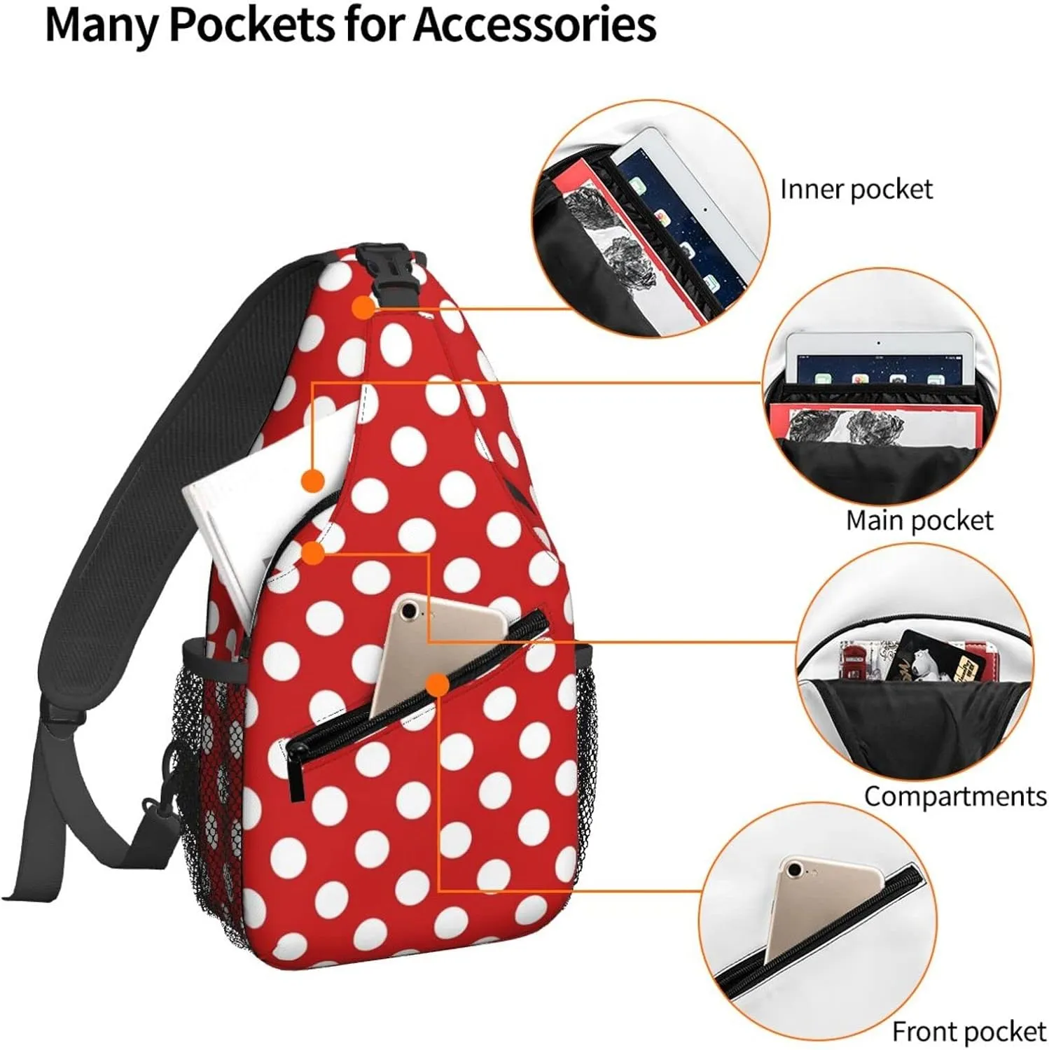 Famame Red White Polka Dot Sling Backpack Chest Bag Crossbody Shoulder Bag Gym Cycling Travel Hiking Daypack For Men Women
