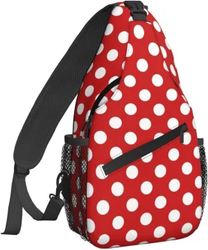 Famame Red White Polka Dot Sling Backpack Chest Bag Crossbody Shoulder Bag Gym Cycling Travel Hiking Daypack For Men Women