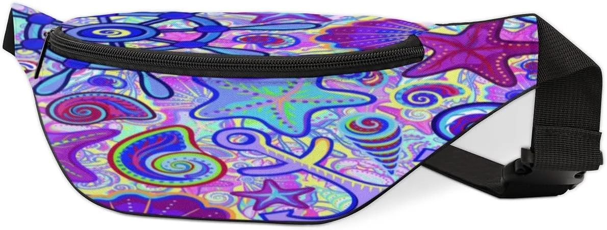 Fanny Pack for Women Men Cartoon Colorful Starfish Shell Waist Pack Crossbody Bag with Adjustable Straps for Hiking Running Walking Travel Cycling
