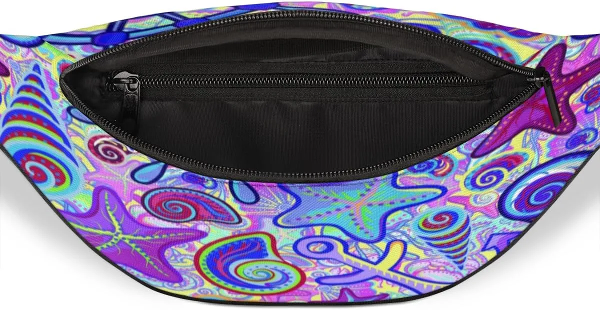 Fanny Pack for Women Men Cartoon Colorful Starfish Shell Waist Pack Crossbody Bag with Adjustable Straps for Hiking Running Walking Travel Cycling