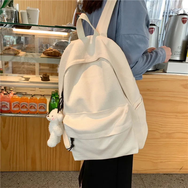 Fashion Canvas Female Korean College Solid Backpacks