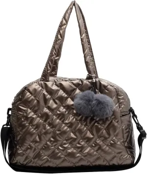 Fashion Quilted Shoulder Bag Large Capacity Quilted Handbag Pompom Pendant Cotton Messenger Pouch Nylon Crossbody