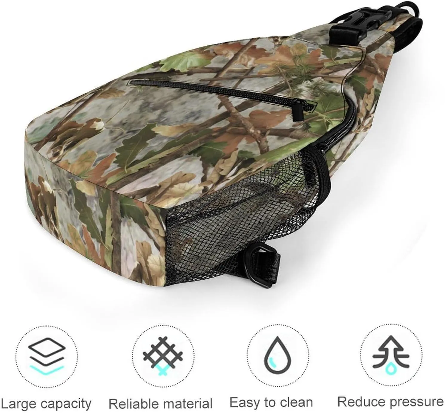 Fashion Sling Backpack, Daypack, for Camo Trees Leaves Hunting Camouflage Crossbody Rope Chest Rucksack, Tote Bags, Gym Bags Sack Daypack Outdoor Backpack for Man Women Lady s