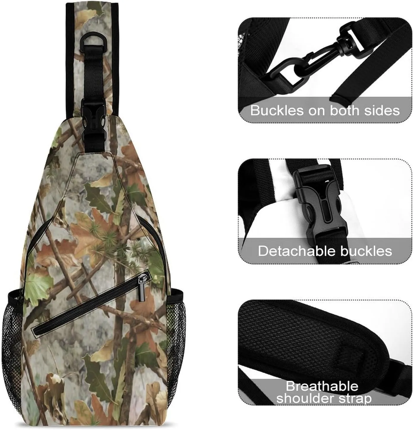 Fashion Sling Backpack, Daypack, for Camo Trees Leaves Hunting Camouflage Crossbody Rope Chest Rucksack, Tote Bags, Gym Bags Sack Daypack Outdoor Backpack for Man Women Lady s