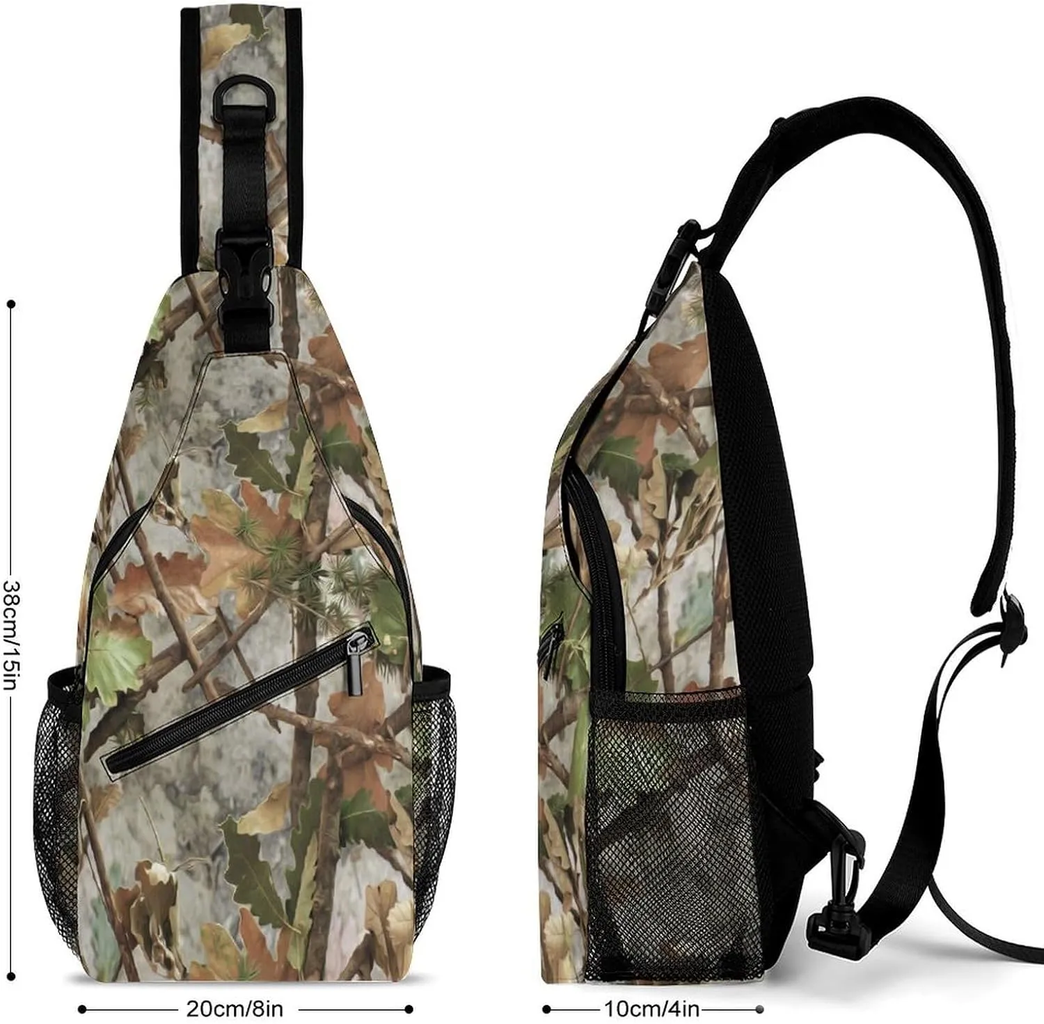 Fashion Sling Backpack, Daypack, for Camo Trees Leaves Hunting Camouflage Crossbody Rope Chest Rucksack, Tote Bags, Gym Bags Sack Daypack Outdoor Backpack for Man Women Lady s