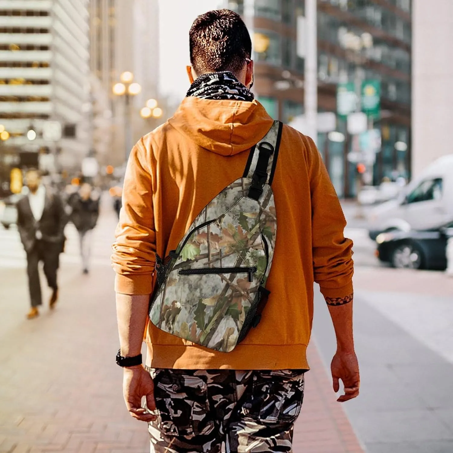 Fashion Sling Backpack, Daypack, for Camo Trees Leaves Hunting Camouflage Crossbody Rope Chest Rucksack, Tote Bags, Gym Bags Sack Daypack Outdoor Backpack for Man Women Lady s