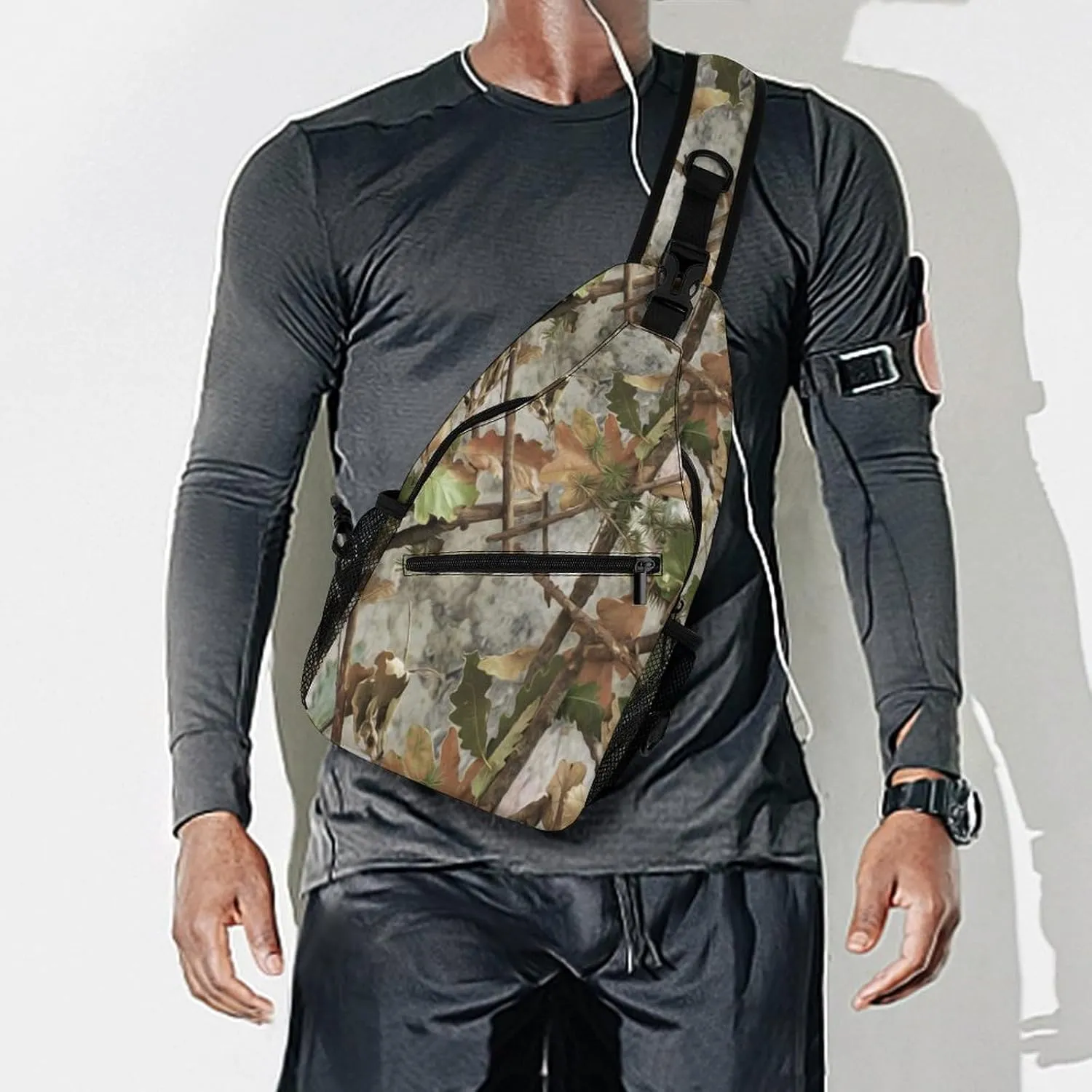 Fashion Sling Backpack, Daypack, for Camo Trees Leaves Hunting Camouflage Crossbody Rope Chest Rucksack, Tote Bags, Gym Bags Sack Daypack Outdoor Backpack for Man Women Lady s