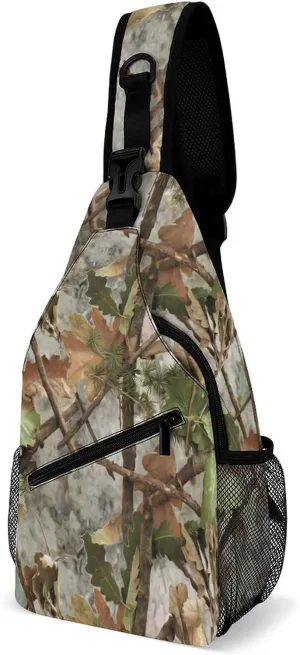 Fashion Sling Backpack, Daypack, for Camo Trees Leaves Hunting Camouflage Crossbody Rope Chest Rucksack, Tote Bags, Gym Bags Sack Daypack Outdoor Backpack for Man Women Lady s