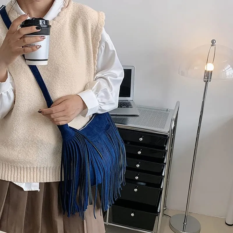 Fashion Tassel Cross-body Shoulder Tote Bag Women's PU Leather Tassel Cross-body Bag