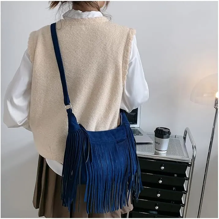 Fashion Tassel Cross-body Shoulder Tote Bag Women's PU Leather Tassel Cross-body Bag