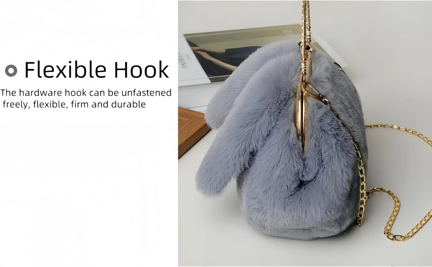 Fashionable Cute Plush Bunny Bag, Women'S Crossbody Handbag with Rabbit Ears Clip Bag