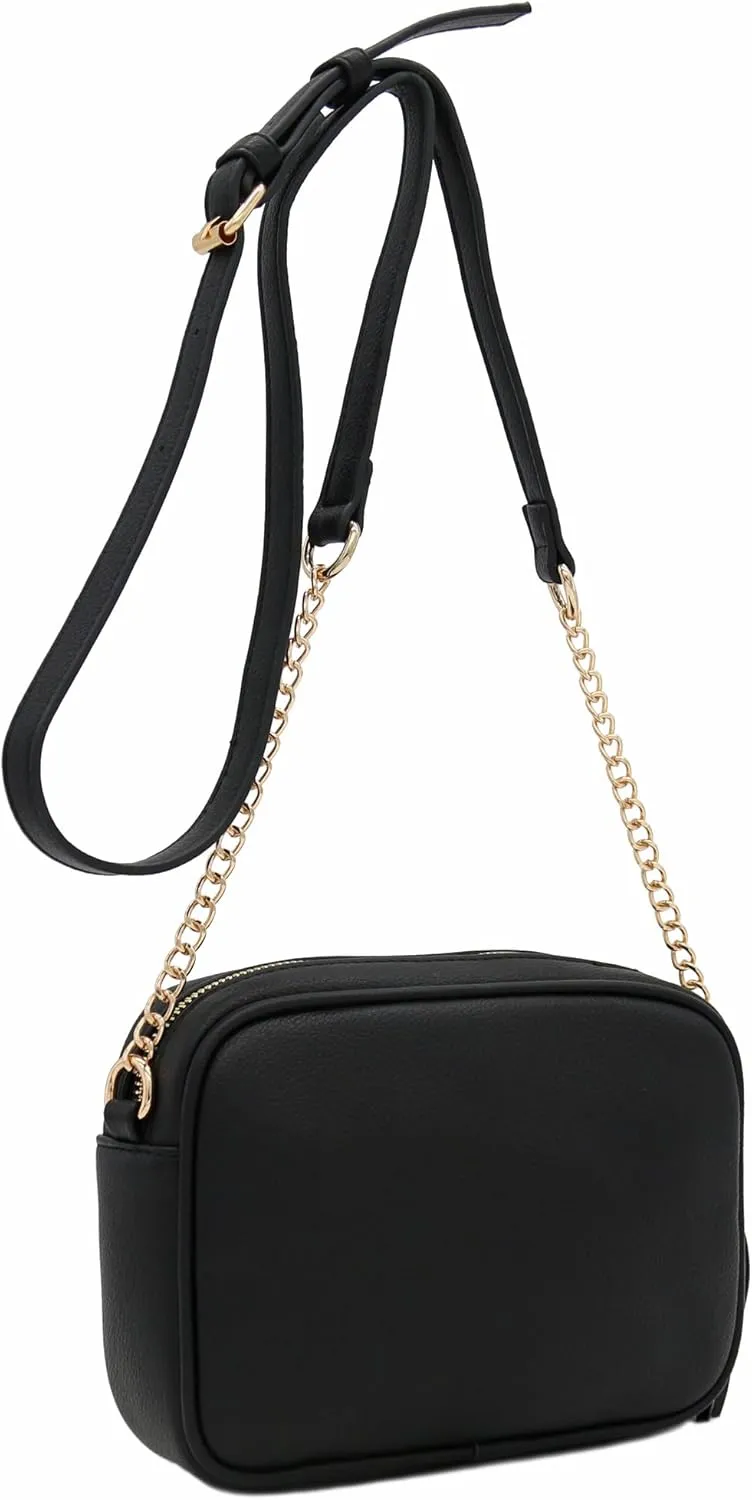 FashionPuzzle Chevron Quilted Crossbody Camera Bag with Chain Strap and Tassel