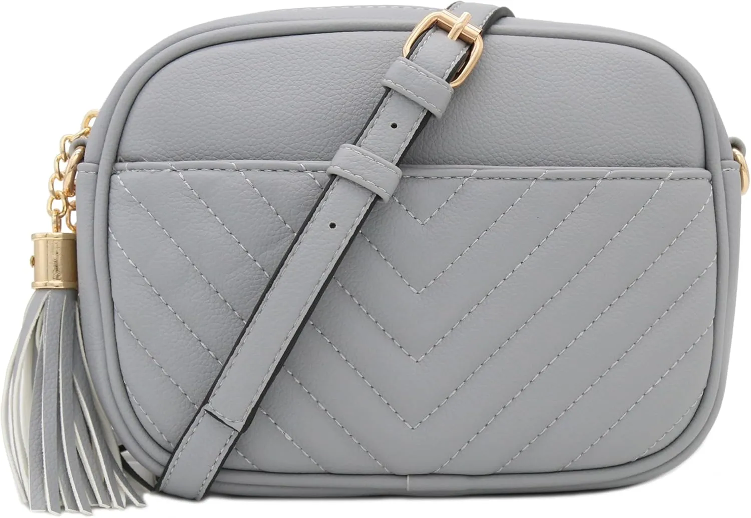 FashionPuzzle Chevron Quilted Crossbody Camera Bag with Chain Strap and Tassel
