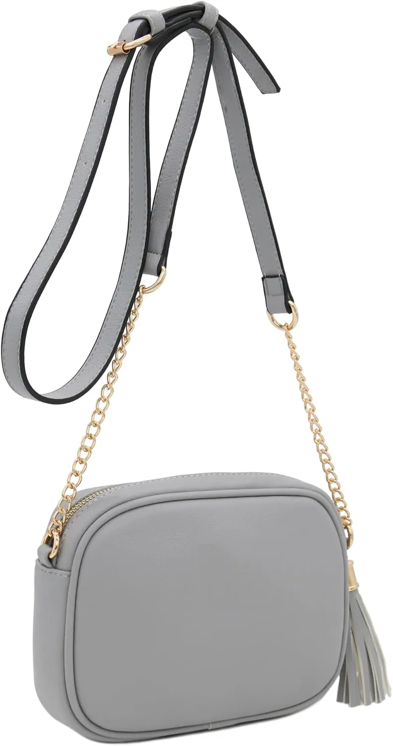 FashionPuzzle Chevron Quilted Crossbody Camera Bag with Chain Strap and Tassel