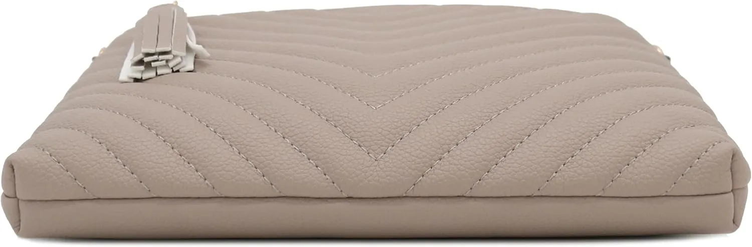 FashionPuzzle Chevron Quilted Medium Crossbody Bag with Tassel Accent