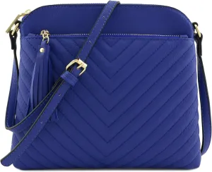 FashionPuzzle Chevron Quilted Medium Crossbody Bag with Tassel Accent