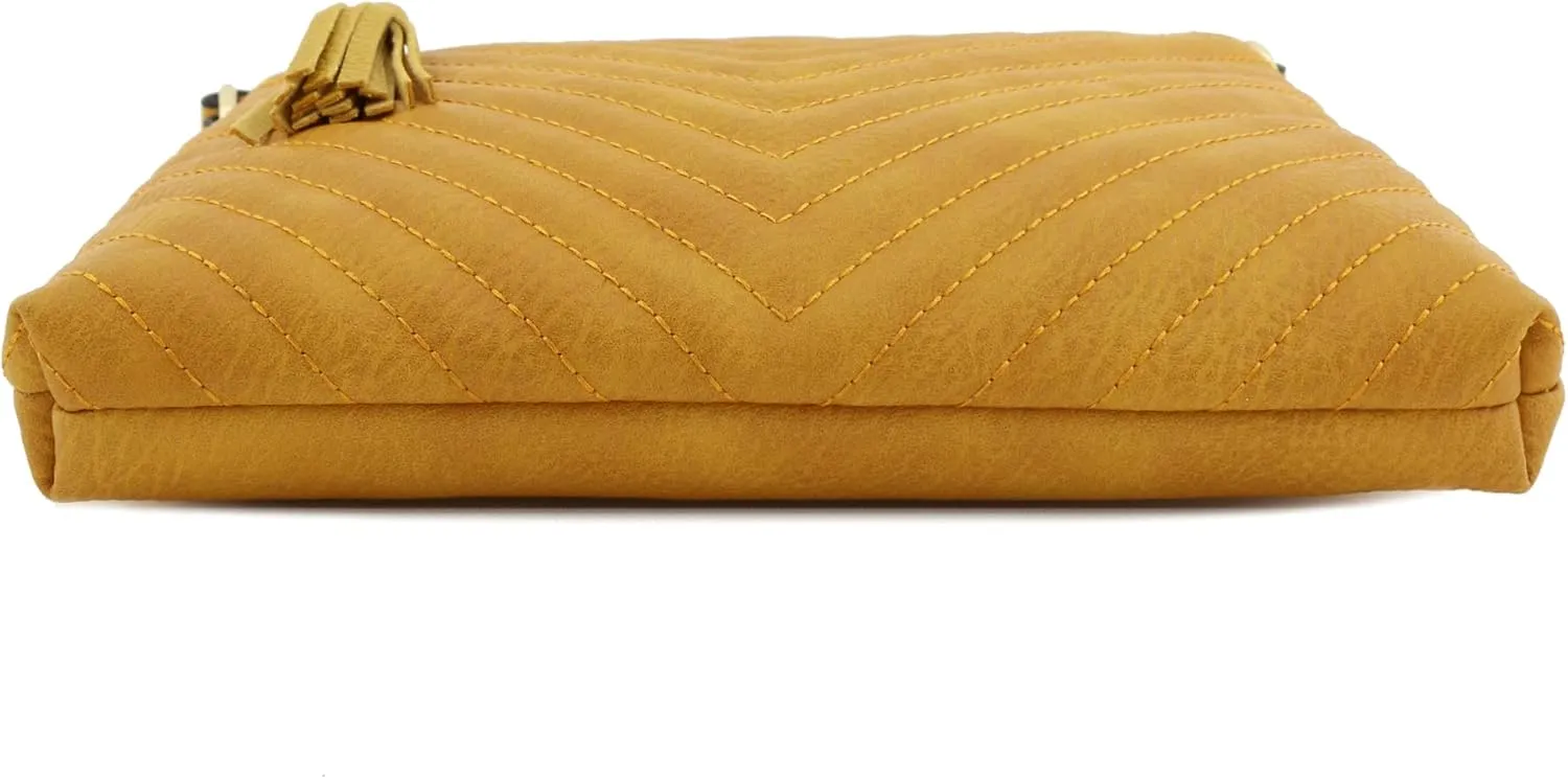 FashionPuzzle Chevron Quilted Medium Crossbody Bag with Tassel Accent