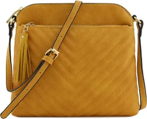 FashionPuzzle Chevron Quilted Medium Crossbody Bag with Tassel Accent