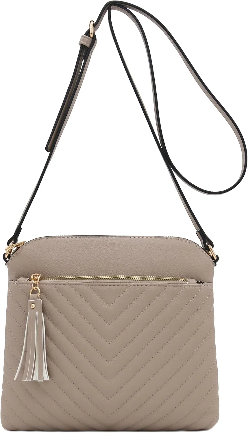 FashionPuzzle Chevron Quilted Medium Crossbody Bag with Tassel Accent