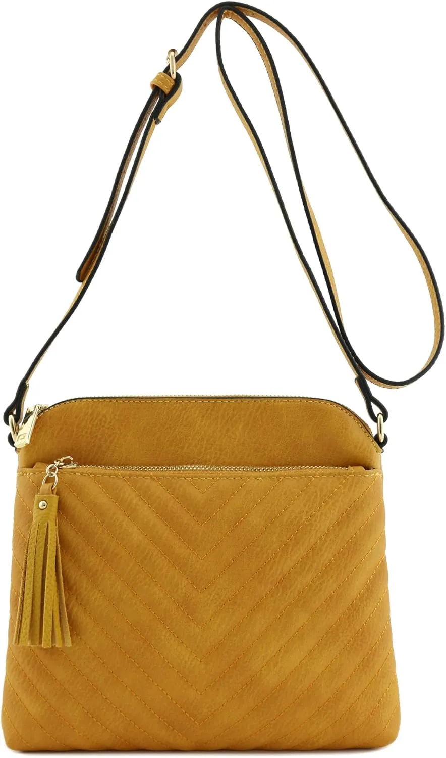 FashionPuzzle Chevron Quilted Medium Crossbody Bag with Tassel Accent