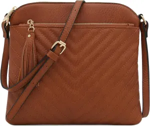 FashionPuzzle Chevron Quilted Medium Crossbody Bag with Tassel Accent