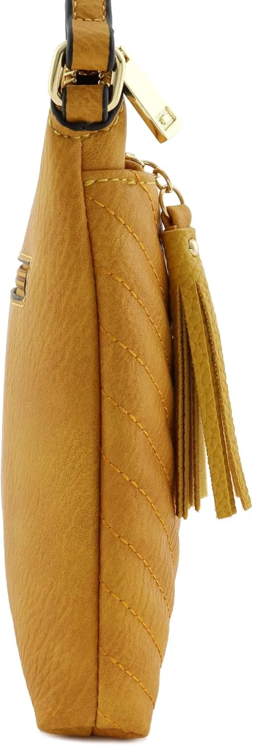 FashionPuzzle Chevron Quilted Medium Crossbody Bag with Tassel Accent
