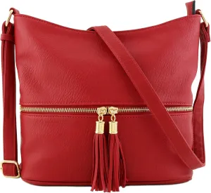 FashionPuzzle Lightweight Tassel Zipper Bucket Crossbody Bag