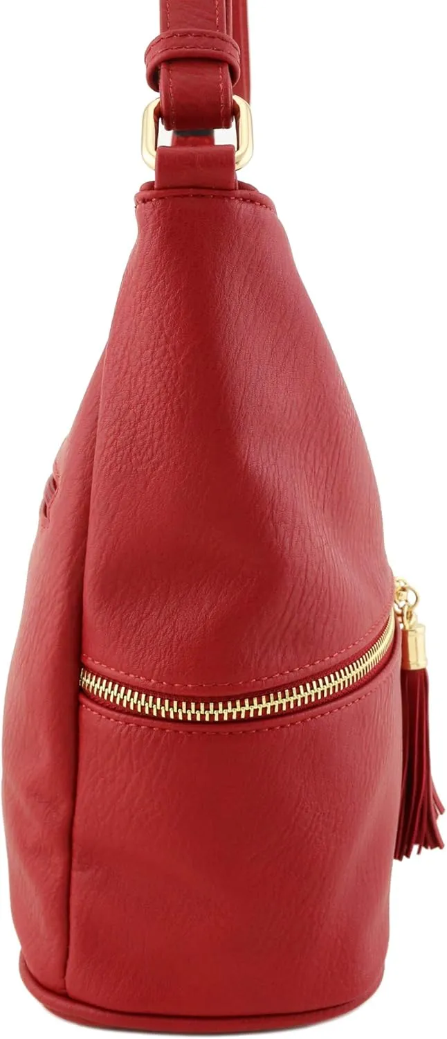 FashionPuzzle Lightweight Tassel Zipper Bucket Crossbody Bag