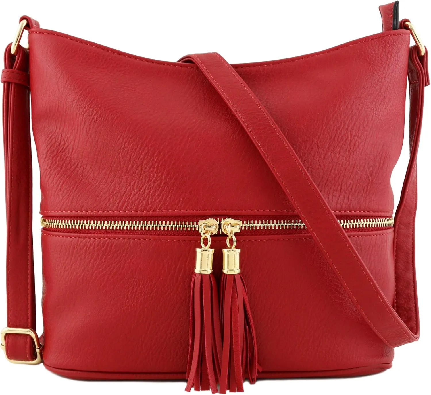 FashionPuzzle Lightweight Tassel Zipper Bucket Crossbody Bag