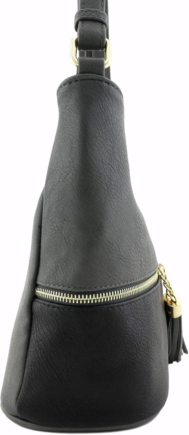 FashionPuzzle Lightweight Tassel Zipper Bucket Crossbody Bag
