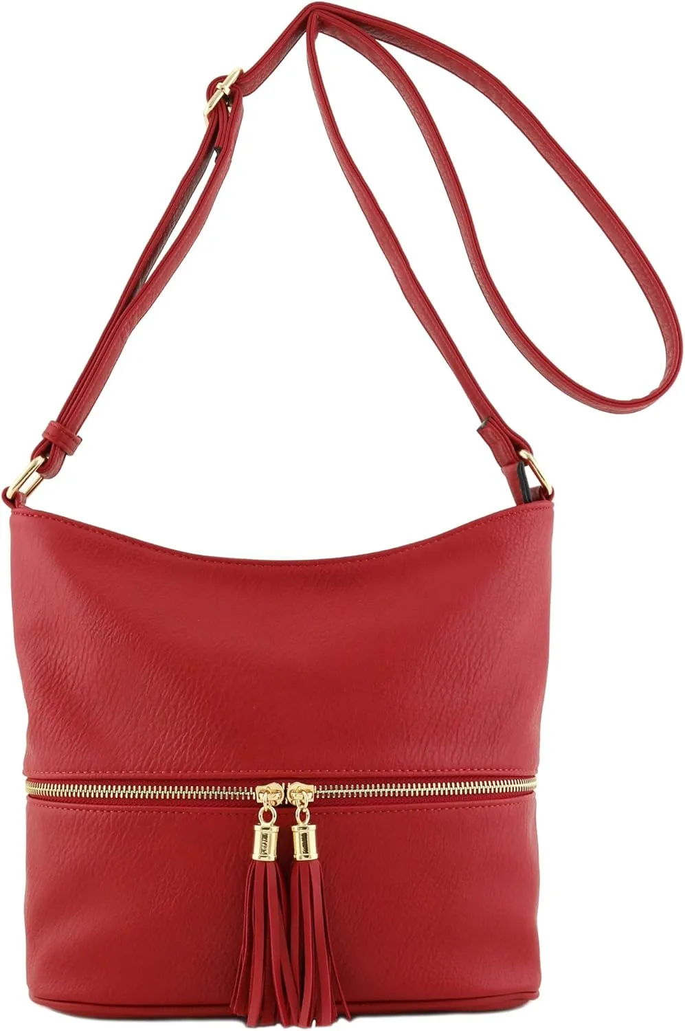 FashionPuzzle Lightweight Tassel Zipper Bucket Crossbody Bag