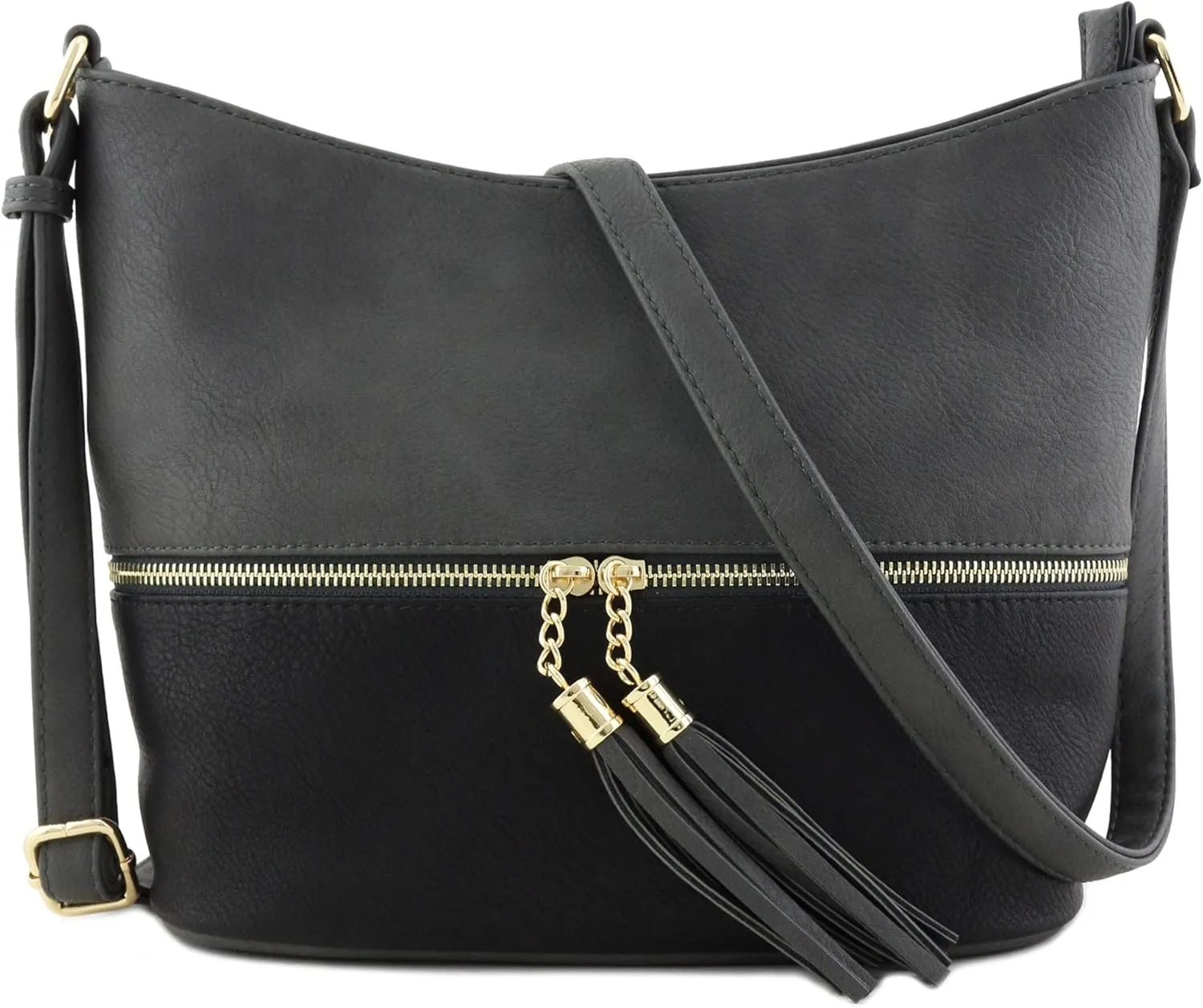 FashionPuzzle Lightweight Tassel Zipper Bucket Crossbody Bag