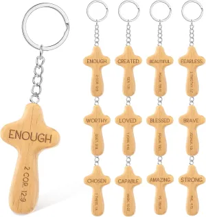 Father's Day Church Gifts Christian Gift Wooden Cross Keychain Bible Verse Religious Keychain for Church Member